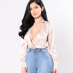 Fashion Nova Call My Hotline Bodysuit - Champagne